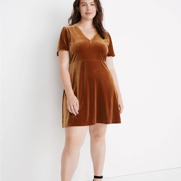 Madewell Velvet V-Neck Flutter-Sleeve Dress Golden Pecan Size XXL - Picture 2 of 7